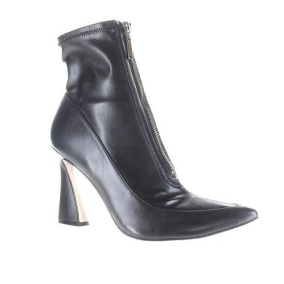 Massimo Matteo Women's Black Leather Ankle Boots Platform Heels with Zipper, 10 - Picture 3 of 6